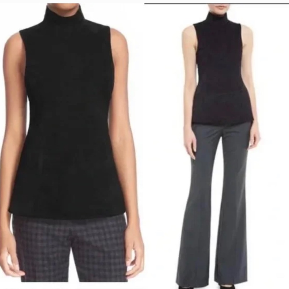 Theory Navy Blue Lamb Leather Suede Mock Neck Sleeveless Top Size P